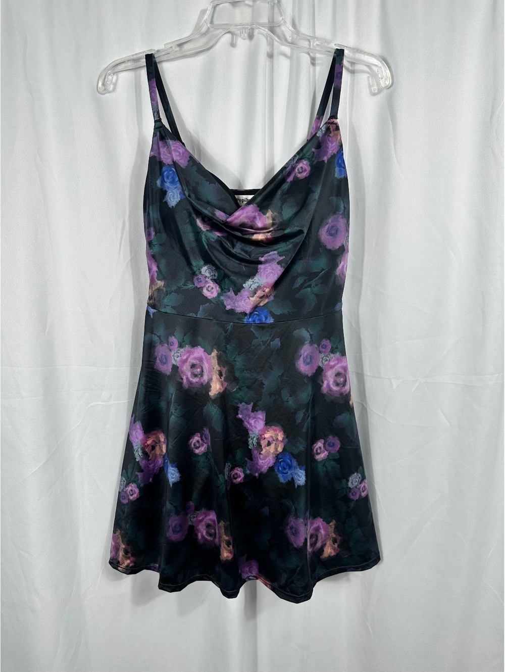 Popilush Black Floral Mini Dress with Built-in Shapewear Size Large